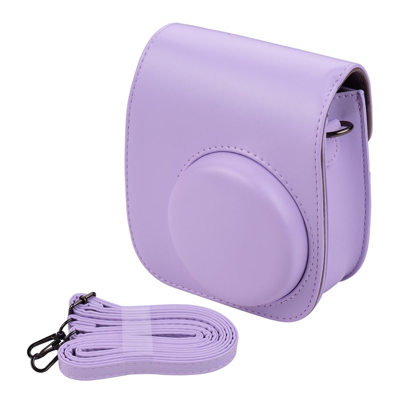 Portable Instant Camera Case Bag Holder PU Leather With Shoulder Strap Purple  - Image 1
