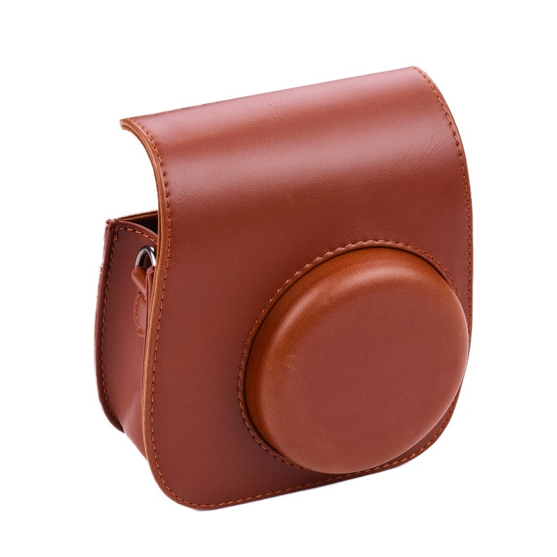 Portable Instant Camera Case Bag Holder PU Leather With Shoulder Strap Brown  - Image 3