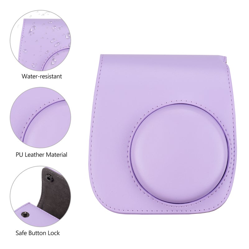Portable Instant Camera Case Bag Holder PU Leather With Shoulder Strap Purple  - Image 2
