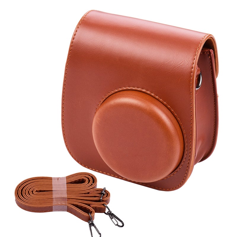 Portable Instant Camera Case Bag Holder PU Leather With Shoulder Strap Brown  - Image 1