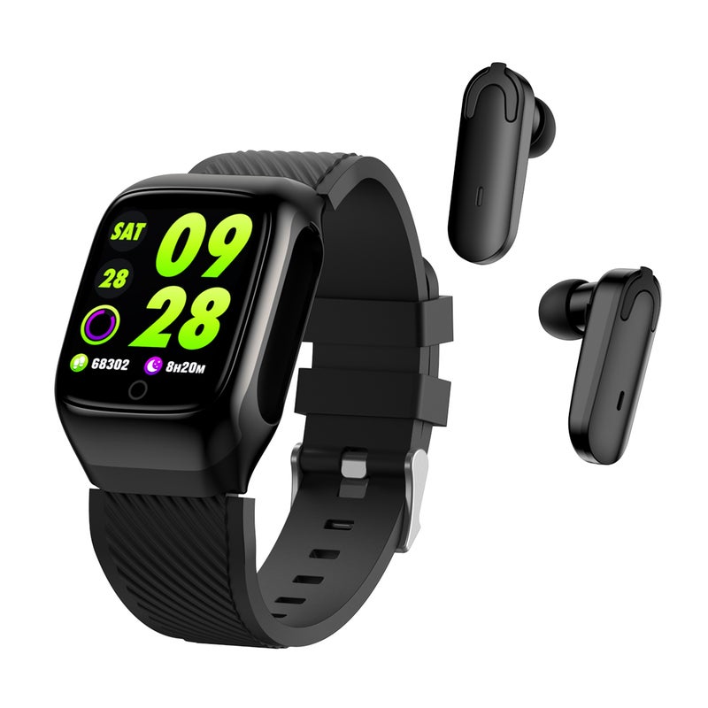 Generic - 2-in-1 Wireless Bluetooth 5.0 Headphones Pedometer Calorie Counter Activity Tracker Smart Watch Black - Image 1