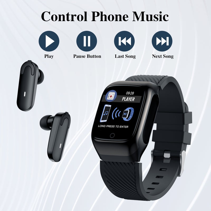Generic - 2-in-1 Wireless Bluetooth 5.0 Headphones Pedometer Calorie Counter Activity Tracker Smart Watch Black - Image 1