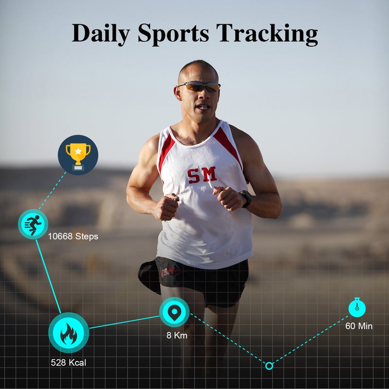 Generic - 2-in-1 Wireless Bluetooth 5.0 Headphones Pedometer Calorie Counter Activity Tracker Smart Watch Black - Image 1