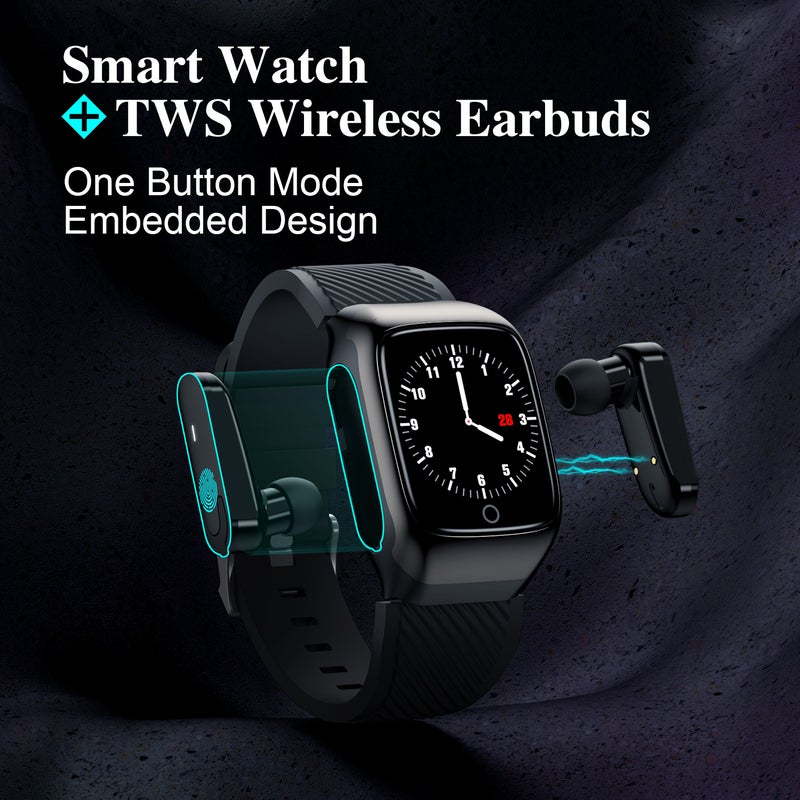 Generic - 2-in-1 Wireless Bluetooth 5.0 Headphones Pedometer Calorie Counter Activity Tracker Smart Watch Black - Image 1