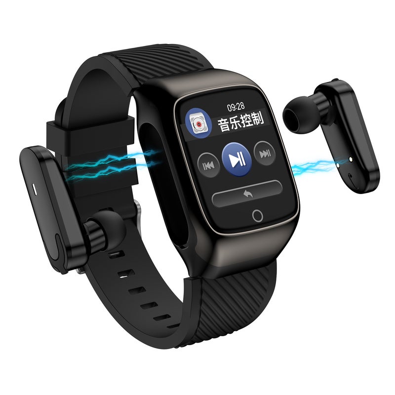 Generic - 2-in-1 Wireless Bluetooth 5.0 Headphones Pedometer Calorie Counter Activity Tracker Smart Watch Black - Image 1