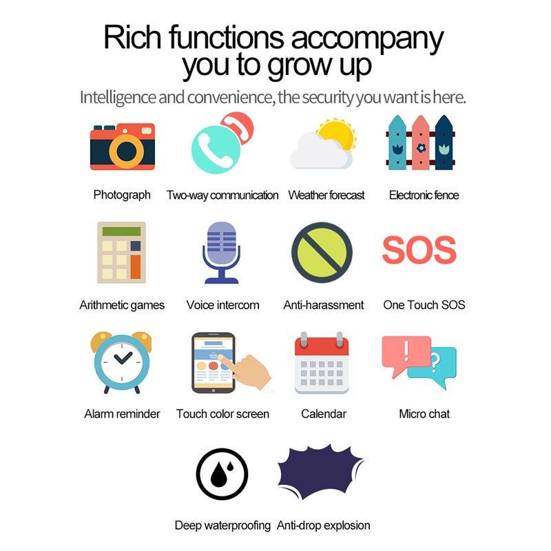 Kids 1.44" IPX7 Waterproof Touching Screen Intelligent Smart Watch With SOS Call Voice Chat Alarm Clock Compatible For Android and iOS Phone Blue - Image 5