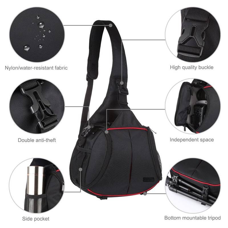 Generic - Digital SLR Camera Backpack Triangle Style Water-Resistant Single Shoulder Messenger Bag Black - Image 1