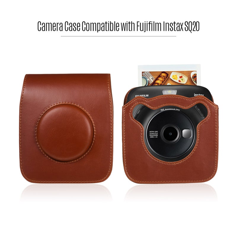Portable PU Leather Camera Case Bag With Shoulder Strap Brown  - Image 2