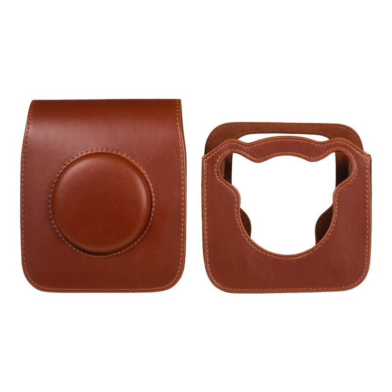 Portable PU Leather Camera Case Bag With Shoulder Strap Brown  - Image 3