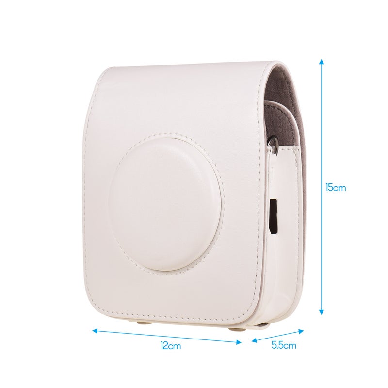 Portable PU Leather Camera Case Bag With Shoulder Strap White  - Image 2