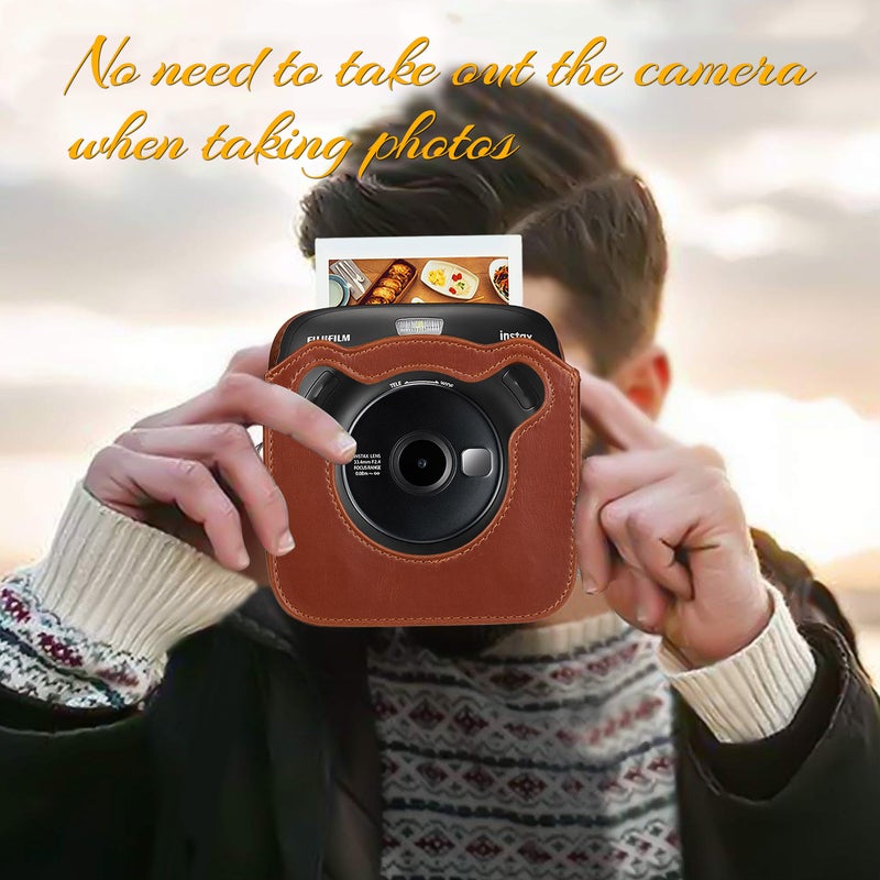 Portable PU Leather Camera Case Bag With Shoulder Strap Brown  - Image 4