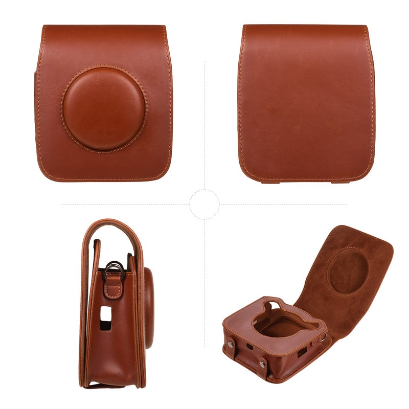 Portable PU Leather Camera Case Bag With Shoulder Strap Brown  - Image 5