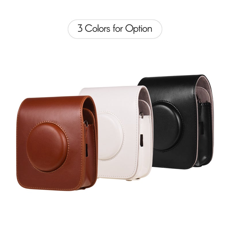 Portable PU Leather Camera Case Bag With Shoulder Strap White  - Image 3