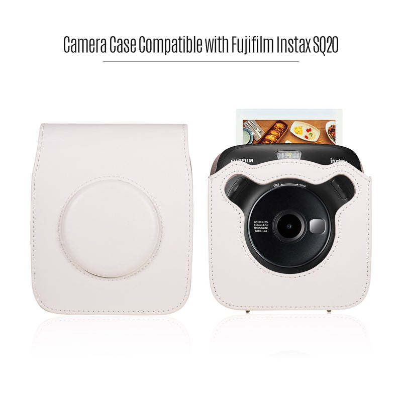 Portable PU Leather Camera Case Bag With Shoulder Strap White  - Image 4