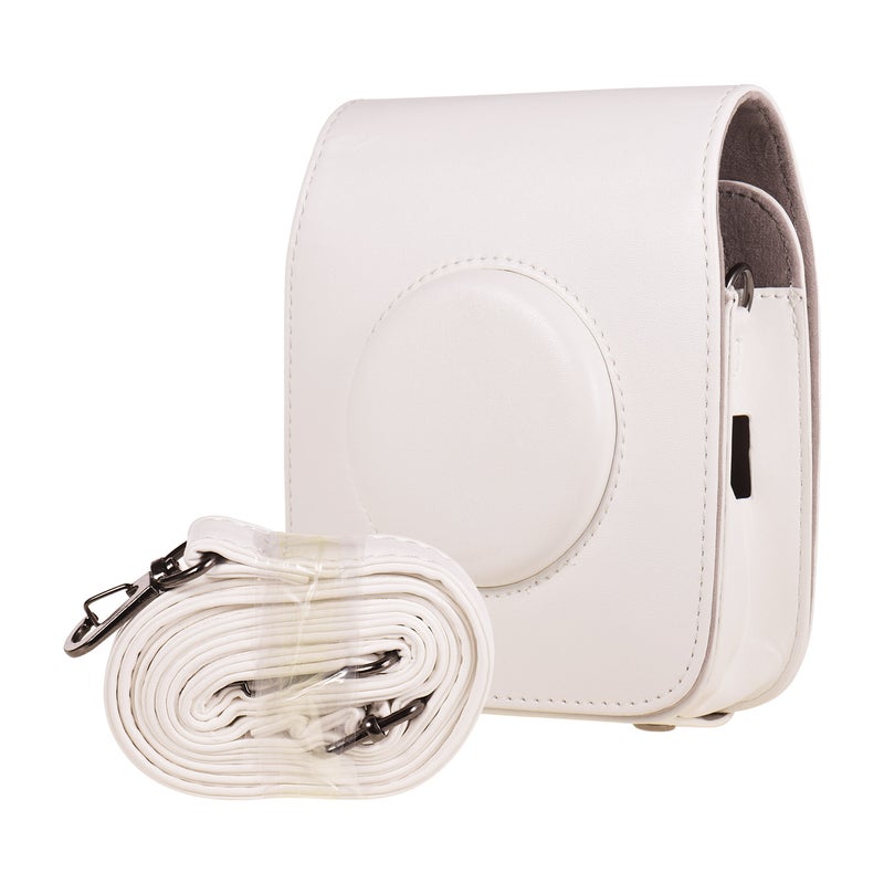 Portable PU Leather Camera Case Bag With Shoulder Strap White  - Image 5
