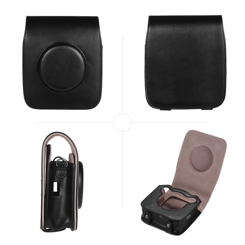 Portable PU Leather Camera Case Bag With Shoulder Strap Black  - Image 5