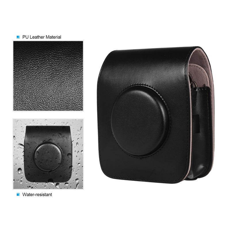 Portable PU Leather Camera Case Bag With Shoulder Strap Black  - Image 3