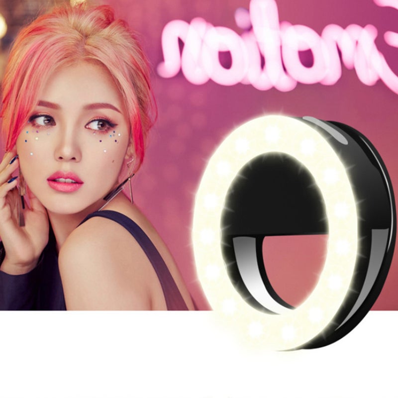 Generic - Portable Selfie LED Light Ring Fill Camera Flash for Mobile Phone Universal Black - Image 1