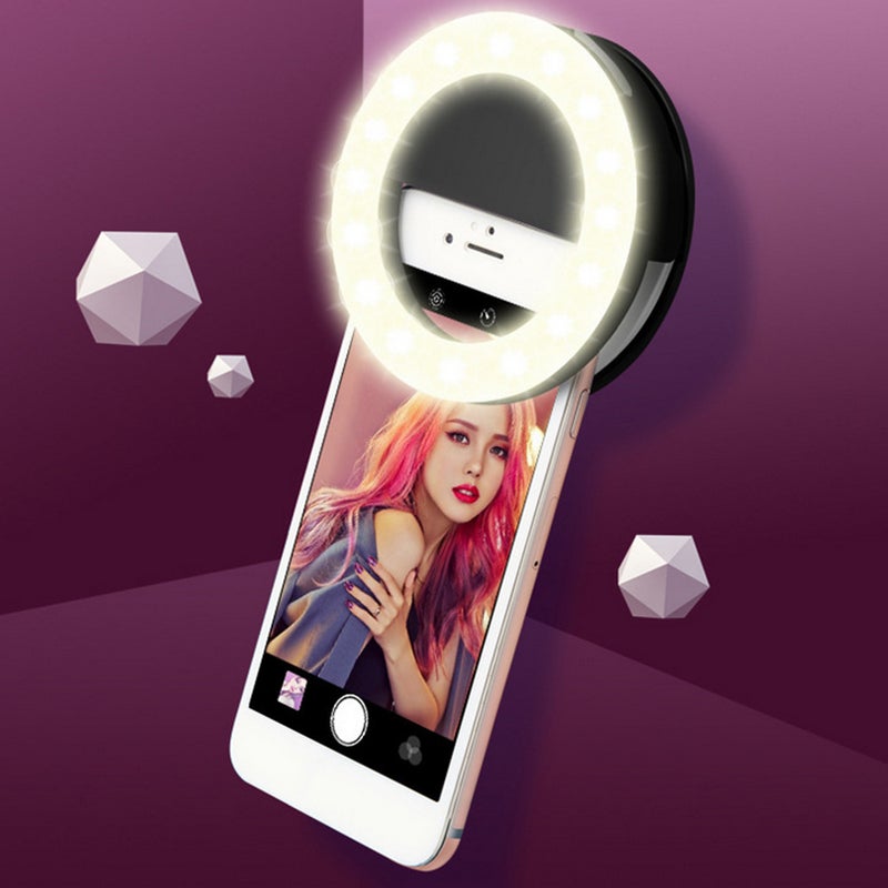 Generic - Portable Selfie LED Light Ring Fill Camera Flash for Mobile Phone Universal Black - Image 1