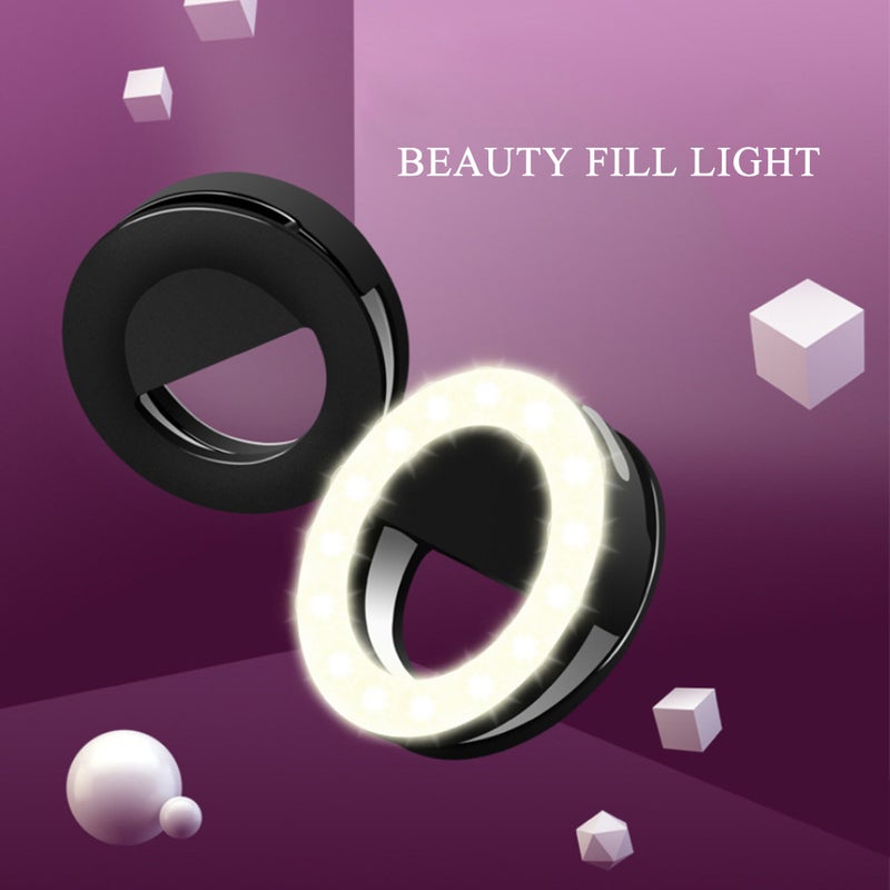 Generic - Portable Selfie LED Light Ring Fill Camera Flash for Mobile Phone Universal Black - Image 1