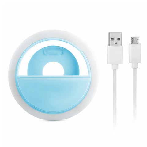 فلاش كاميرا محمول مزوّد بحلقة إضاءة LED لتصوير السيلفي لكافّة الهواتف المحمولة أزرق