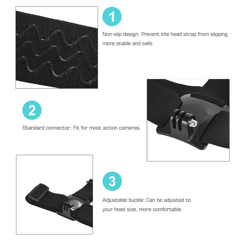 Adjustable Anti-Slip Action Camera Head Strap Headband Mount Black  - Image 3