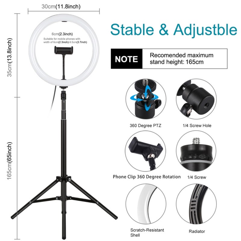 Dimmable LED Photography Light With Tripod Stand and Phone Clamp Holder Black - Image 5