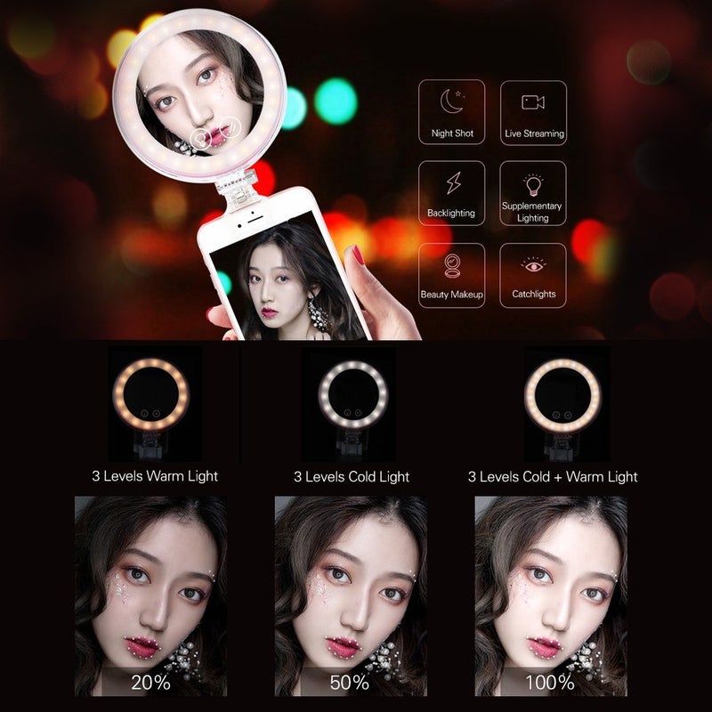 YN-08 Li Smartphone Mini Clip-on Selfie LED Ring Light Pink  - Image 2