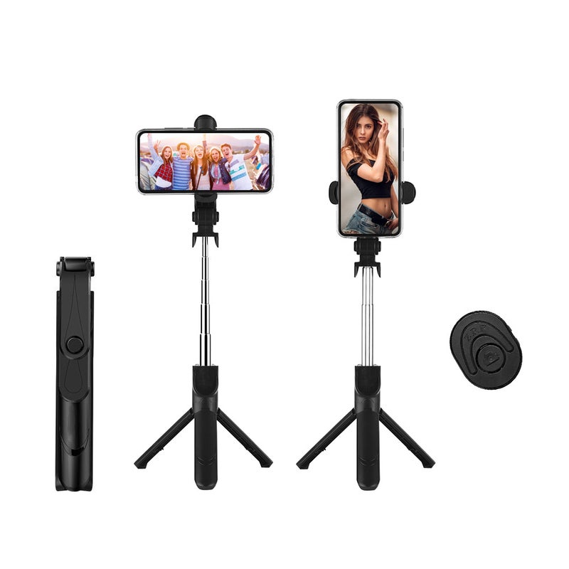 Generic 5-Section Extendable Tripod Selfie Stick With Remote Control Black  - Image 1