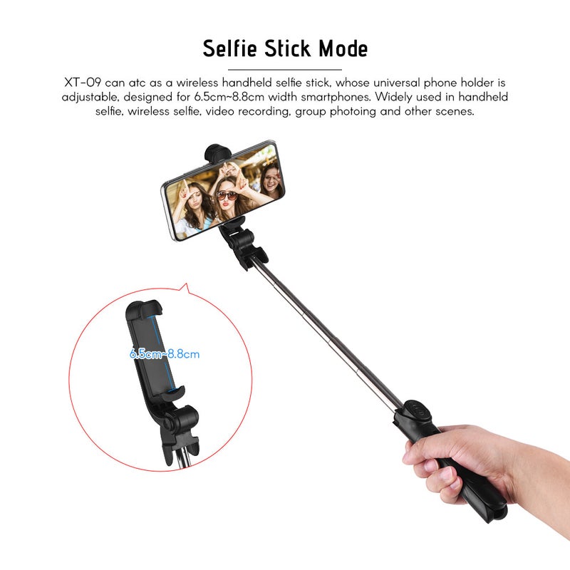 Generic 5-Section Extendable Tripod Selfie Stick With Remote Control Black  - Image 3