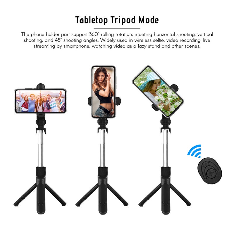 Generic 5-Section Extendable Tripod Selfie Stick With Remote Control Black  - Image 5