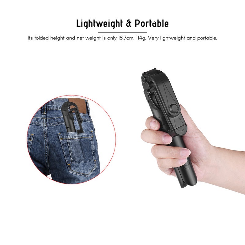 Generic - 5-Section Extendable Tripod Selfie Stick With Remote Control Black - Image 1