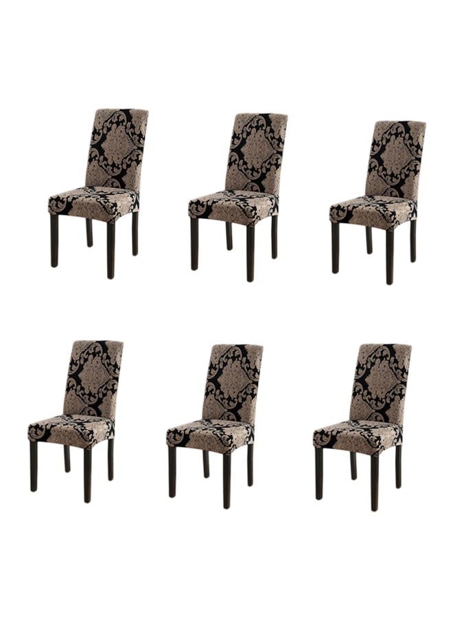6-Piece Stretchable Dining Chair Covers Beige/Black 58cm - Image 1