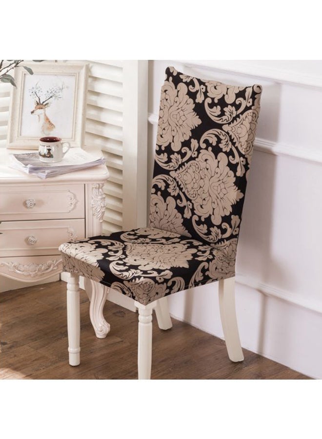 6-Piece Stretchable Dining Chair Covers Beige/Black 58cm - Image 3