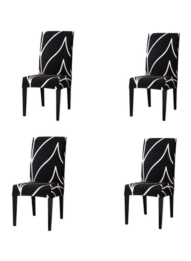 4-Piece Stretchable Dining Chair Covers Black/White 58cm - Image 1