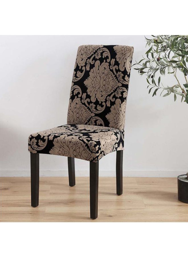 6-Piece Stretchable Dining Chair Covers Beige/Black 58cm - Image 2