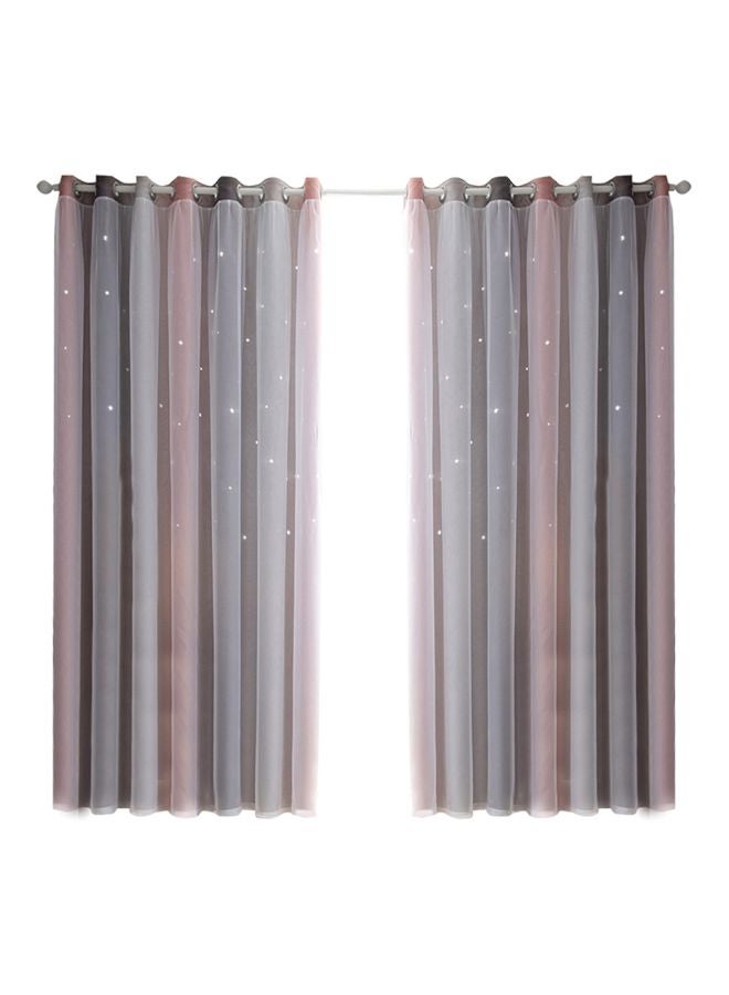 2-Piece Dual Layer Stars Textured Window Curtain Set Grey/Pink 95x53inch - Image 1