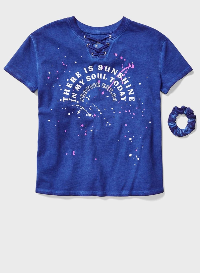 Justice Slogan Printed T-Shirt Blue  - Image 1