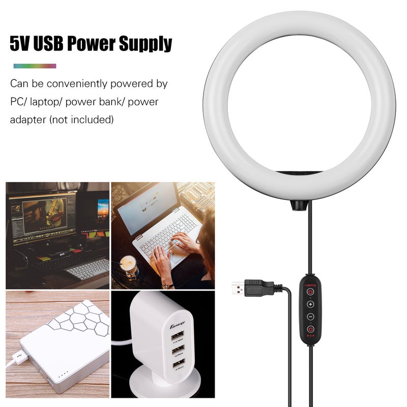 10 Inch RGB Colorful LED Ring Light Photography Lamp White/Black - Image 3