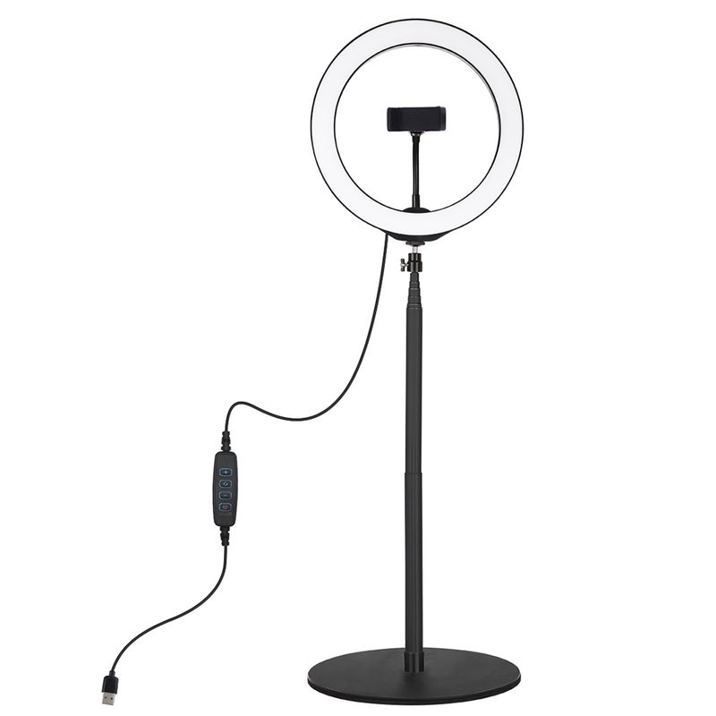 PULUZ 10.2" Selfie R-ing Light With Extendable Desktop Stand And Cell Phone Holder Black/White  - Image 1