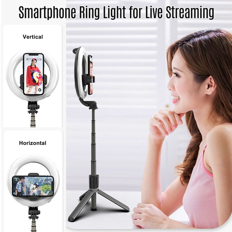 حلقة إضاءة LED صغيرة مقاس 6 بوصات لتصوير السيلفي والجمال أسود/ أبيض - Image 2