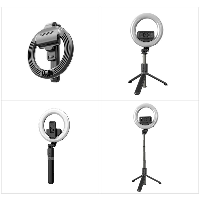 حلقة إضاءة LED صغيرة مقاس 6 بوصات لتصوير السيلفي والجمال أسود/ أبيض - Image 4