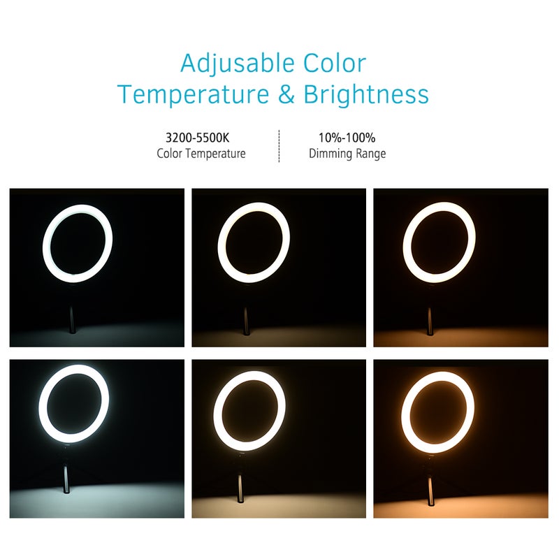 مصباح بشكل حلقة بإضاءة LED للكمبيوتر المكتبي مقاس 8 بوصات أسود/ أبيض - Image 4