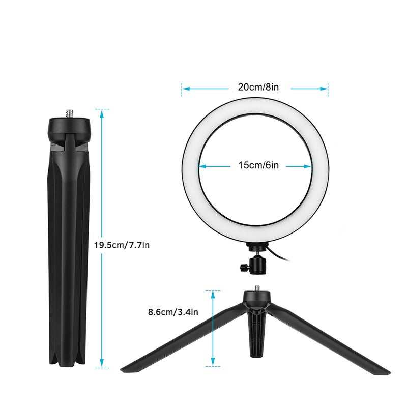 مصباح بشكل حلقة بإضاءة LED للكمبيوتر المكتبي مقاس 8 بوصات أسود/ أبيض - Image 5