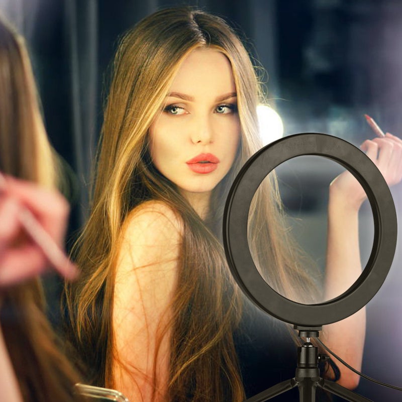 مصباح بشكل حلقة بإضاءة LED للكمبيوتر المكتبي مقاس 8 بوصات أسود/ أبيض - Image 3