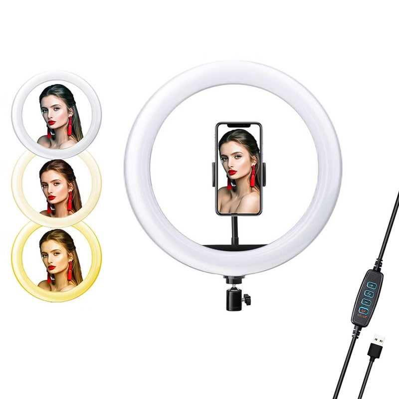 مصباح حلقي بإضاءة LED لتصوير الفيديو برأس كروي أبيض - Image 1