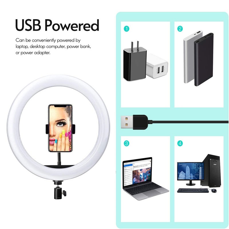 مصباح حلقي بإضاءة LED لتصوير الفيديو برأس كروي أبيض - Image 2