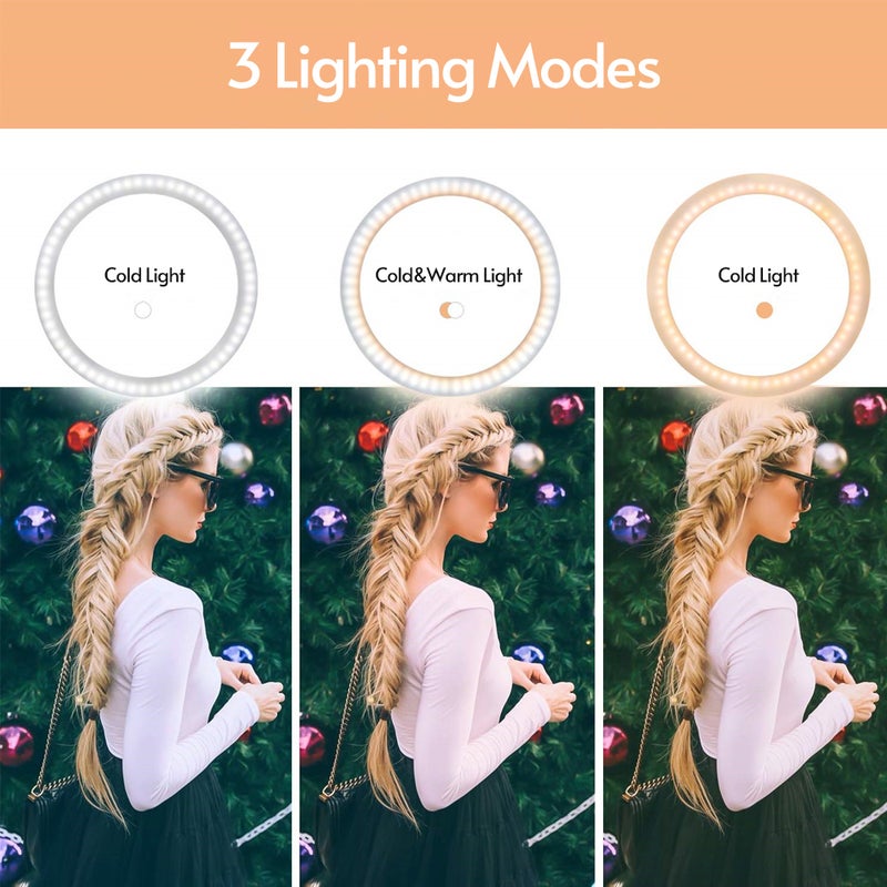 مصباح حلقي بإضاءة LED لتصوير الفيديو برأس كروي أبيض - Image 4