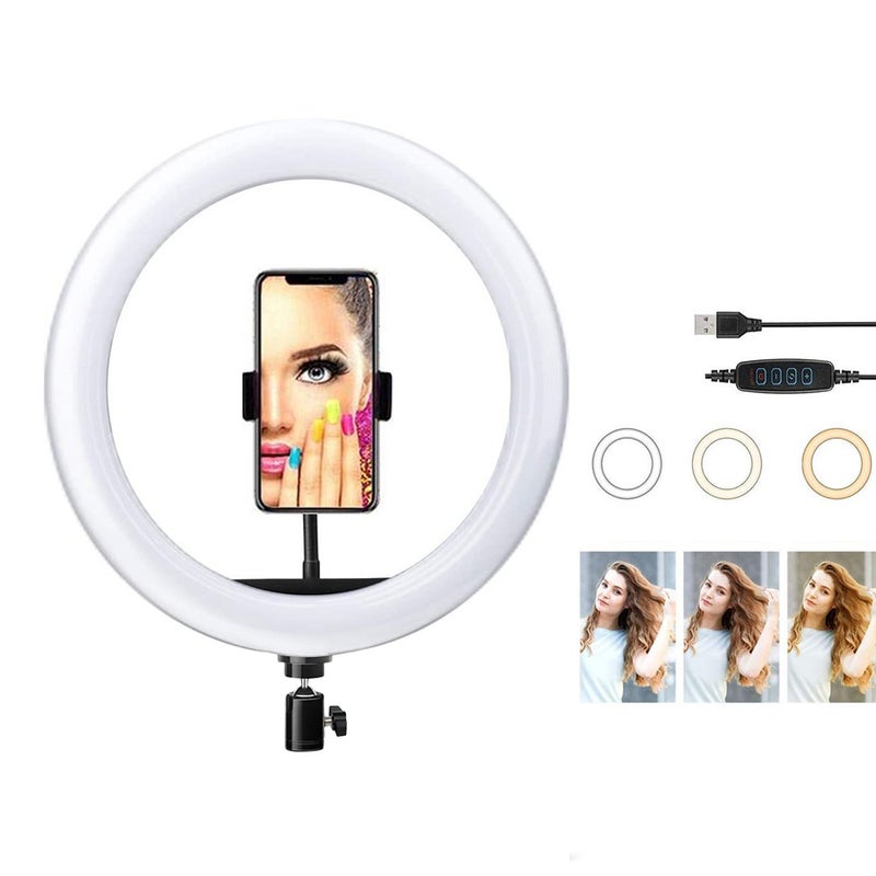 مصباح حلقي بإضاءة LED لتصوير الفيديو برأس كروي أبيض - Image 5