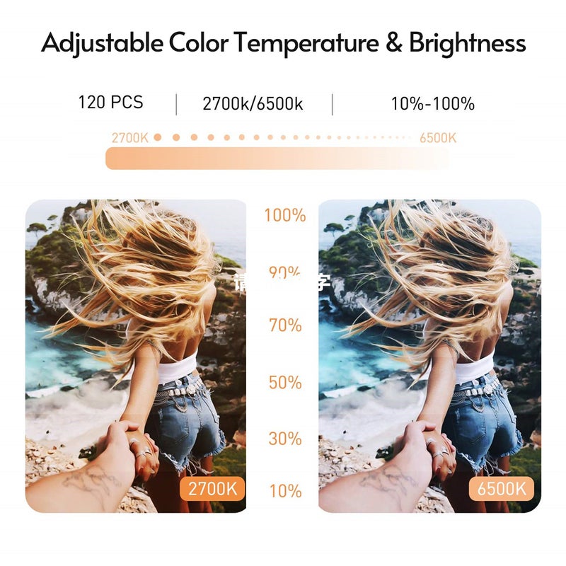 مصباح حلقي بإضاءة LED لتصوير الفيديو برأس كروي أبيض - Image 3